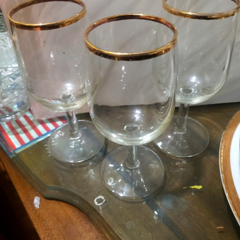 3 Gold rim wine glasses